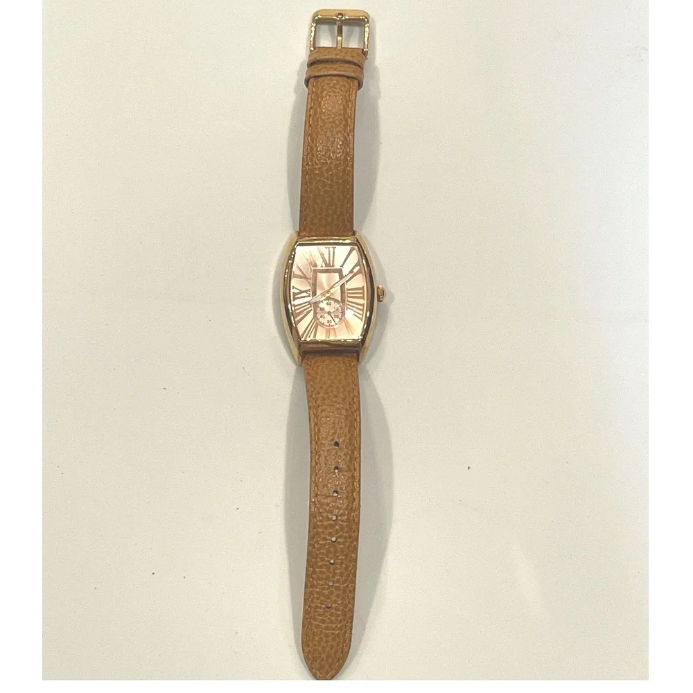 Bronzo Italia Rose Gold Tone‎ Bronze Tonneau Watch Tan Leather Strap Swiss Parts